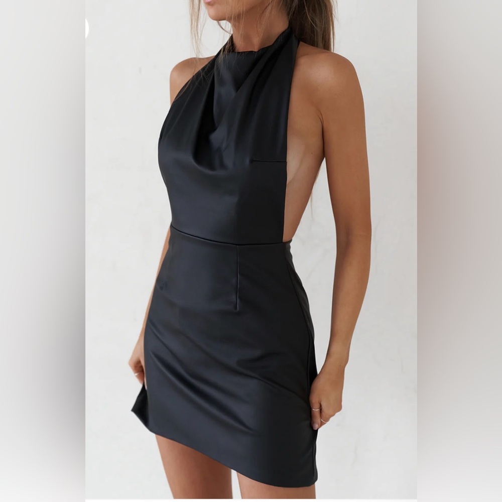 Matte Black Vegan Leather Backless Minidress. Worn once